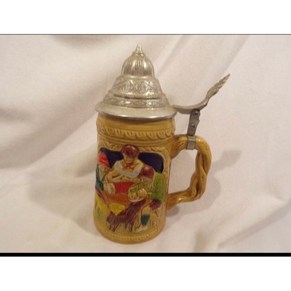 Vintage German Style Ceramic Beer Stein with Lid - Picture 4 of 7